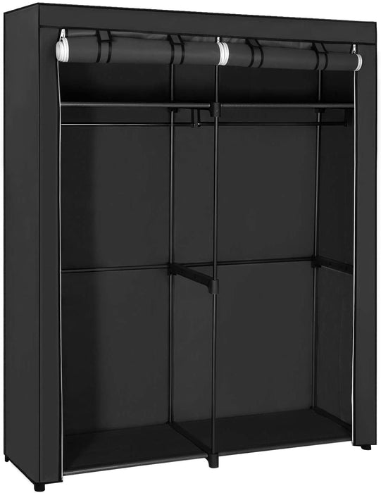 Kleiderschrank, Stoffschrank, Garderobe mit 2 Kleiderstangen, Aufbewahrung von Kleidung, Kleiderständer, faltbar, Ankleidezimmer, Schlafzimmer schwarz