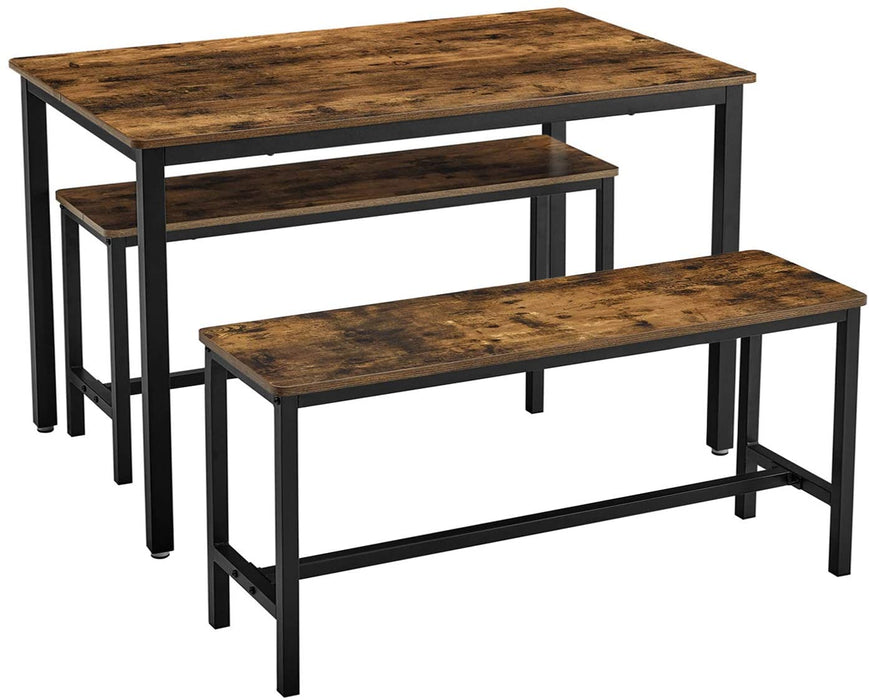 Esstisch, Küchentisch-Set, 110 x 70 x 75 cm, mit 2 Bänken je 97 x 30 x 50 cm, Metallgestell, für Küche, Wohnzimmer, Esszimmer, Industrie-Design