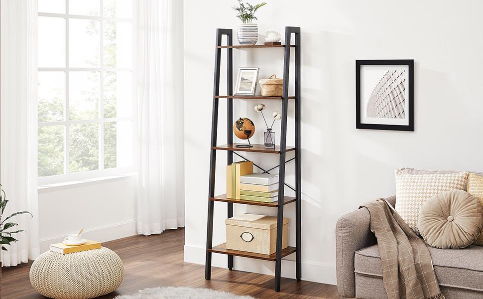 Standregal, Bücherregal mit 5 Ablagen, mit Metallgestell, einfache Montage, für Wohnzimmer, Schlafzimmer, Küche, 56 x 34 x 172 cm (L x B x H)