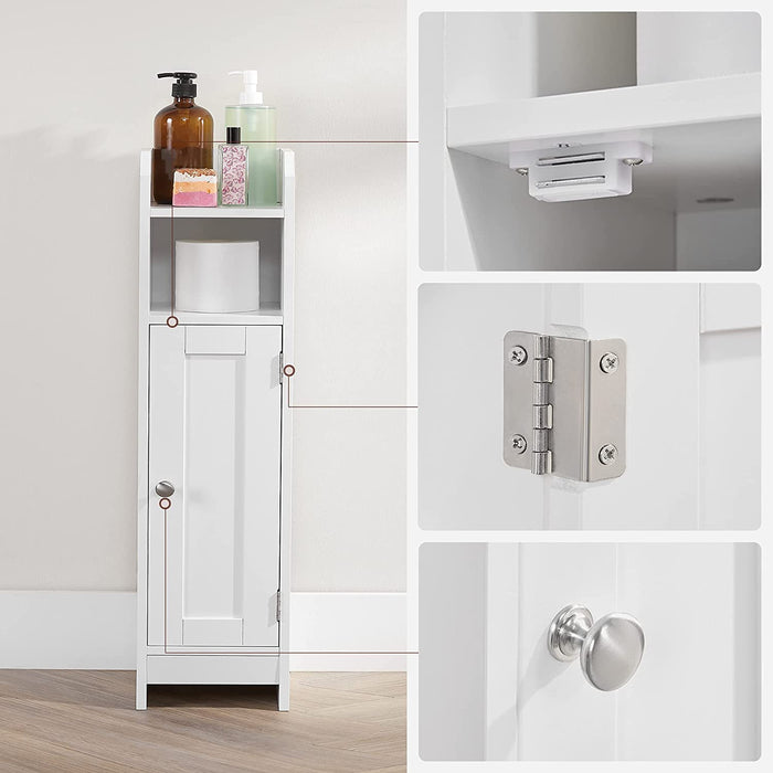 Toilettenschrank, Badezimmerschrank, Badschrank, schmales Badregal, verstellbare Ablagen, platzsparend, einfache Montage, weiß