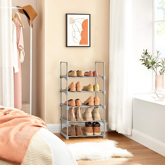 Schuhregal mit 5 Ebenen, Schuhständer aus Metall, stapelbar, platzsparend, Schuhaufbewahrung, multifunktional, Standregal, für Flur, Schlafzimmer
