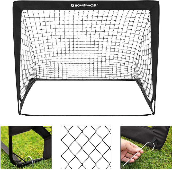 Fußballtore für Kinder, 2er Set, Pop-up, schneller Aufbau, Garten, Park, Strand, Gerüst aus Glasfaserstäben, Oxford-Gewebe und Polyesternetz