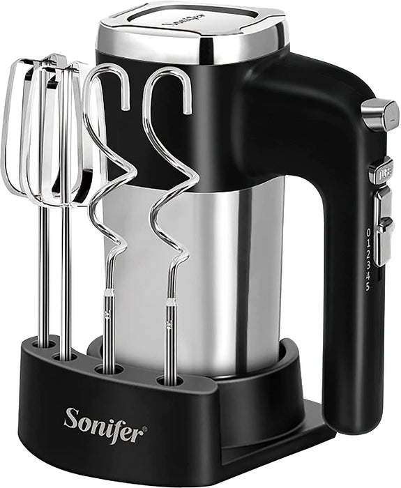 Handmixer Edelstahl 500W Elektrischer Mixer Handrührer , 5 Stufen plus Turbostufe, Auswurftastendesign, spülmaschinengeeignet, Knethaken, Schneebesen
