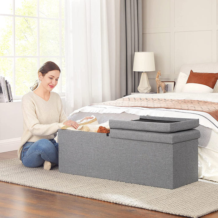 110 x 38 x 38 cm Faltbarer Sitzhocker 3-Sitzer belastbar bis 300 kg Fußbank Schuhbank Tritthocker leinen, Hellgrau