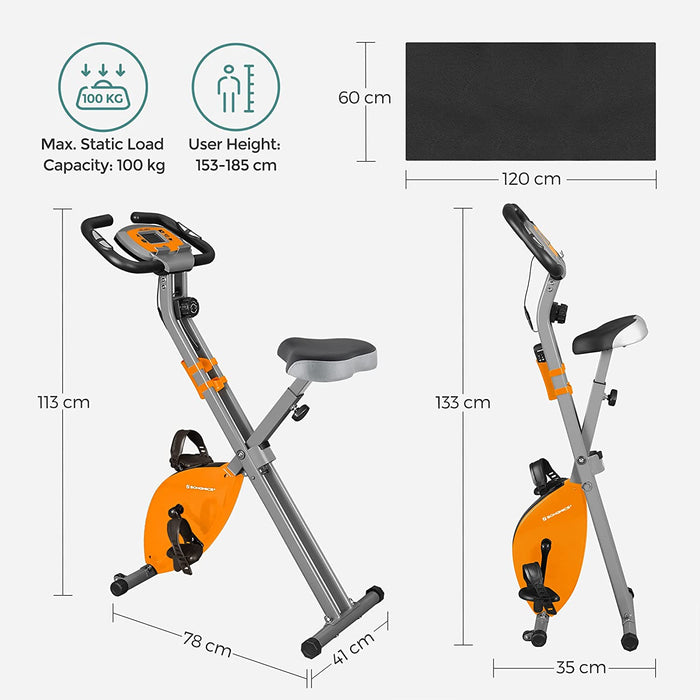 Heimtrainer, Fitnessbike, zusammenklappbares Fitnessfahrrad, 8 magnetische Widerstandseinstellungen, mit Bodenmatte, Pulsmessung, Handyhalterung