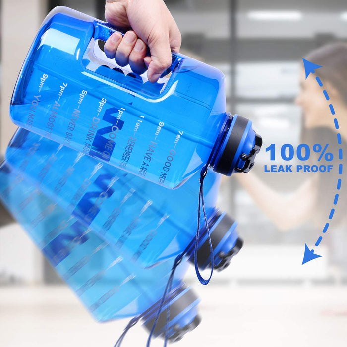 2,2 Liter Trinkflasche Sport mit Zeitangaben und Strohhalme, 2,2L Groß Sportflasche BPA Frei, Auto Wasserbehälter Auslaufsicher Sportflasche (Blue 2,2L)