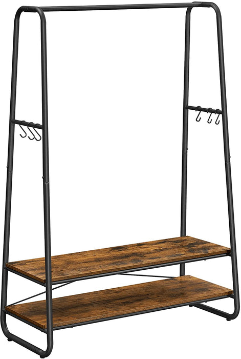 Kleiderständer, Garderobenständer, Garderobe, 2 Ablagen, 6 Haken in S-Form, Stahlgestell, für Schlafzimmer, Flur, Eingangsbereich, Industrie-Design