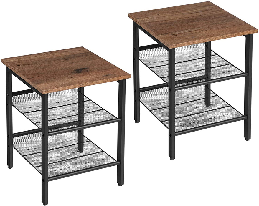 Nachttische, Beistelltisch-Set, 2er-Set Sofatische, kleine Couchtische mit verstellbaren Gitterablagen, Wohnzimmer, Schlafzimmer, Flur, Industrie