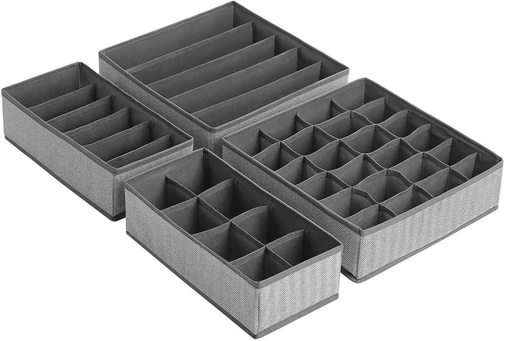Aufbewahrungsboxen für Unterwäsche, 4er Set, Schubladen-Organizer, faltbar, Faltboxen, Stoffboxen, für Socken und Krawatten, Vliesstoff