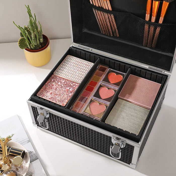Kosmetikkoffer, Make-up Koffer für Reisen, Schminkkoffer, Make-up Aufbewahrung, für Friseure und Visagisten, mit herausnehmbarem Tablett