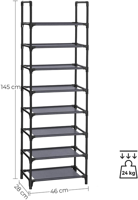 Schuhregal mit 8 Ablagen, Standregal, multifunktional, Schuhaufbewahrung, Metallrahmen, Vliesstoff, für 16-20 Paar Schuhe, Flur, Schlafzimmer, Küche