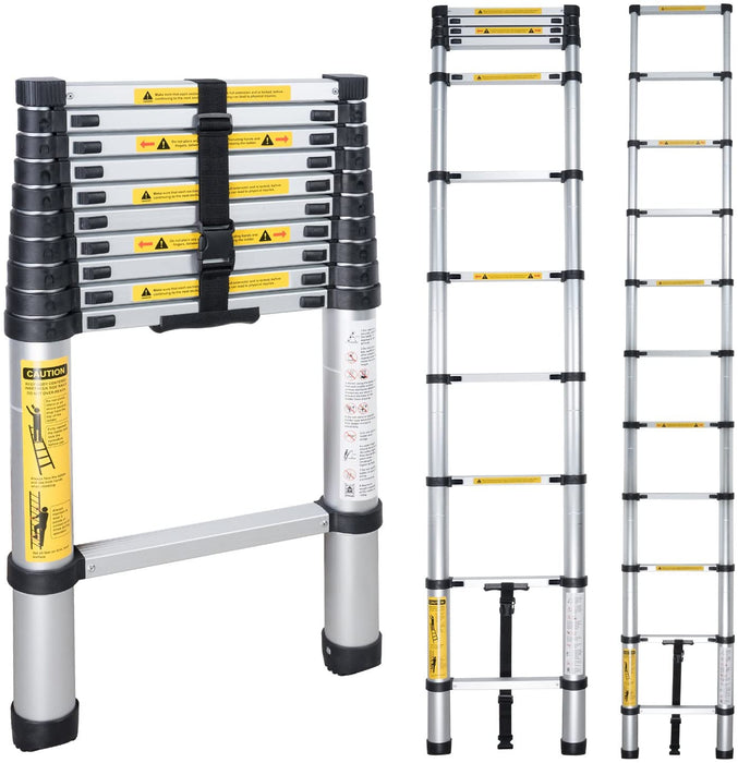 3,2M Teleskopleiter, Rutschfester Klappleiter Stehleiter Mehrzweckleiter aus hochwertiges Aluminium, 150 kg/330 Pfund Belastbarkeit, Schwarz