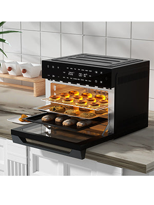 30L Heißluftfritteuse Mini Backofen, 18 In 1 1800 W Heissluft Fritteusen Air Fryer, Fettarmes Garen ohne Öl, Timer & Temperaturregelung, Dual-Cooking