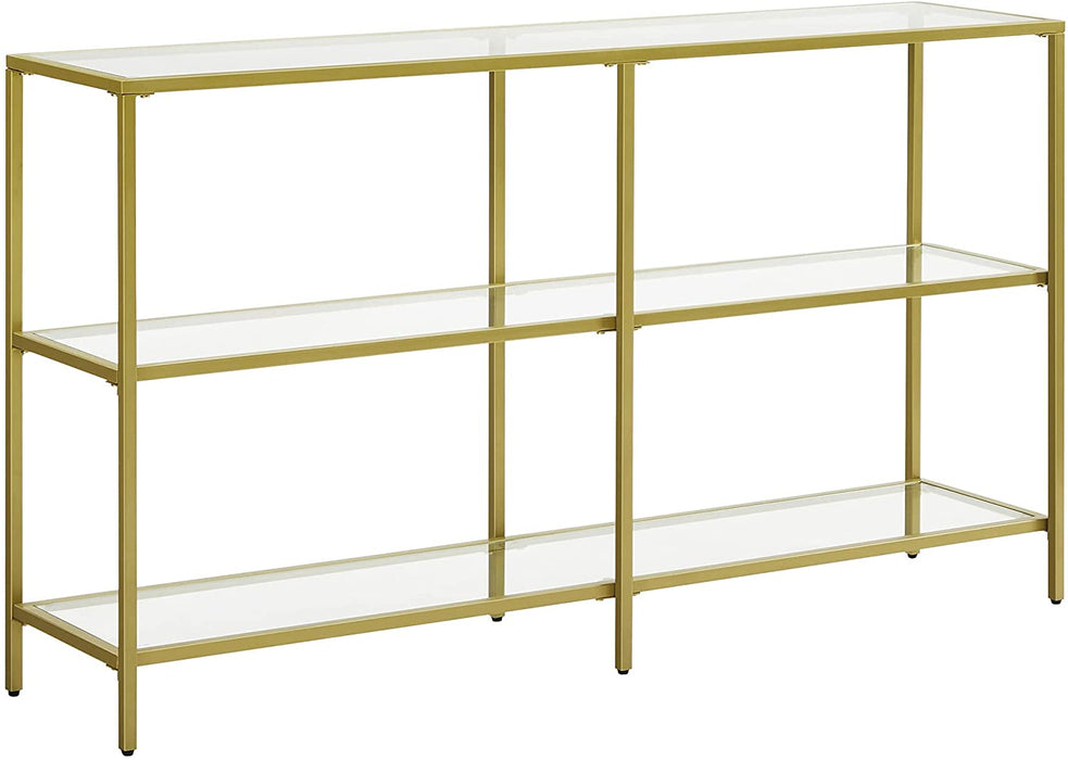 Konsolentisch, Flurtisch, 3 Ebenen, Beistelltisch, Ablagen aus Hartglas, 130 x 30 x 73 cm, Metallgestell, modern, für Flur, Wohnzimmer, Schlafzimmer