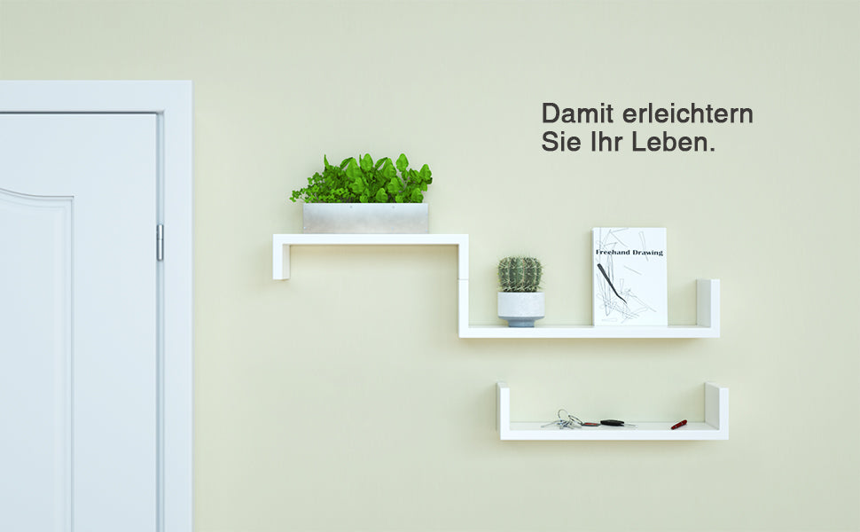 Wandregal, 3er Set, Schweberegal, 30/35/40 cm, Hochglanzoberfläche, dekorativ, kreativ, für Schlafzimmer, Wohnzimmer, Küche und Flur, weiß
