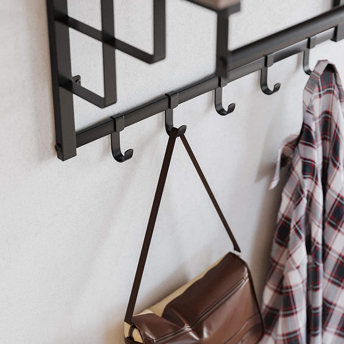 Wandgarderobe mit Ablage, Wandregal mit 5 abnehmbaren Haken, wandmontiertes Hängeregal mit Hängestange, für Flur, Schlafzimmer, Badezimmer