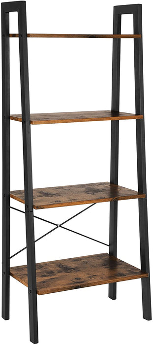 Standregal, Bücherregal, 4 Ebenen Leiterregal, stabiles Metallgestell, einfache Montage, für Wohnzimmer, Schlafzimmer, Küche, Vintagebraun-schwarz