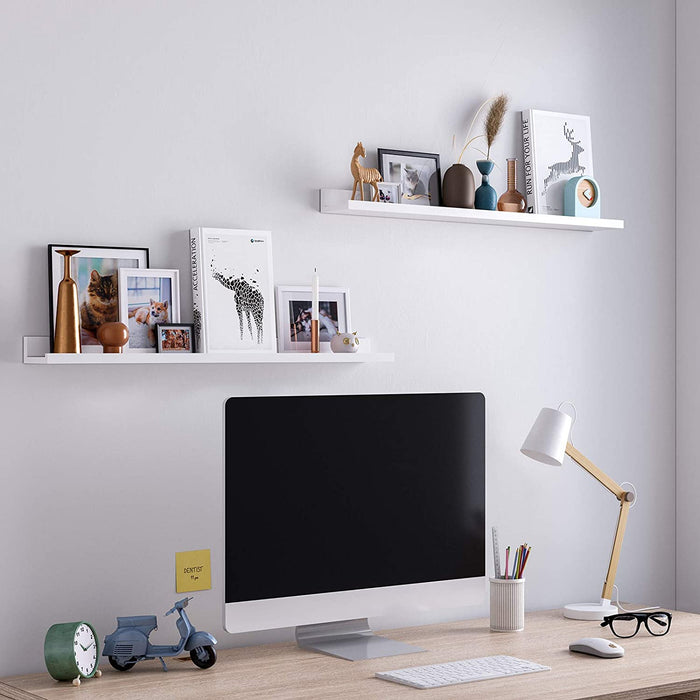 Wandregal, 2er Set, Schweberegale mit Hochglanzlackierung, 80 x 10 cm, Wandboard für Bilderrahmen und Bücher, Wohnzimmer, Schlafzimmer, Bad, Küche