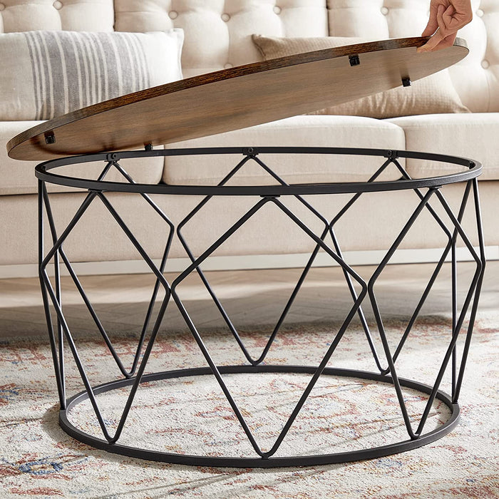 Couchtisch, Beistelltisch, Wohnzimmertisch, Sofatisch, Stahlgestell, für Wohnzimmer, Schlafzimmer, Arbeitszimmer, Industrie-Design, vintagebraun