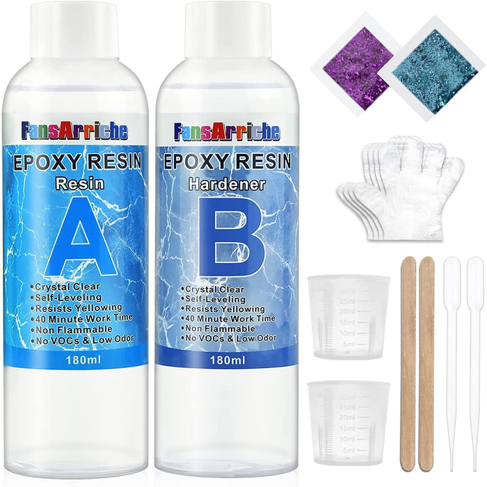 Epoxidharz, transparent, ungiftig, 385 g/360 ml, 1: 1 Verhältnis aus kristallinem Gießharz, für Holz, künstlerische Kreationen, Restauration