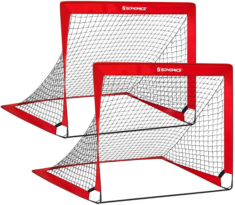 Fußballtore für Kinder, 2er Set, Pop-up, schneller Aufbau, Garten, Park, Strand, Gerüst aus Glasfaserstäben, Oxford-Gewebe und Polyesternetz