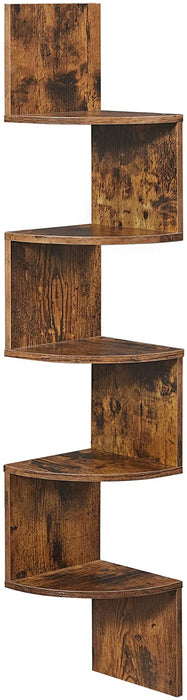 Eckregal, Wandregal mit 5 Ablagen, Schweberegal, für Küche, Schlafzimmer, Wohnzimmer, Arbeitszimmer, Büro, vintagebraun