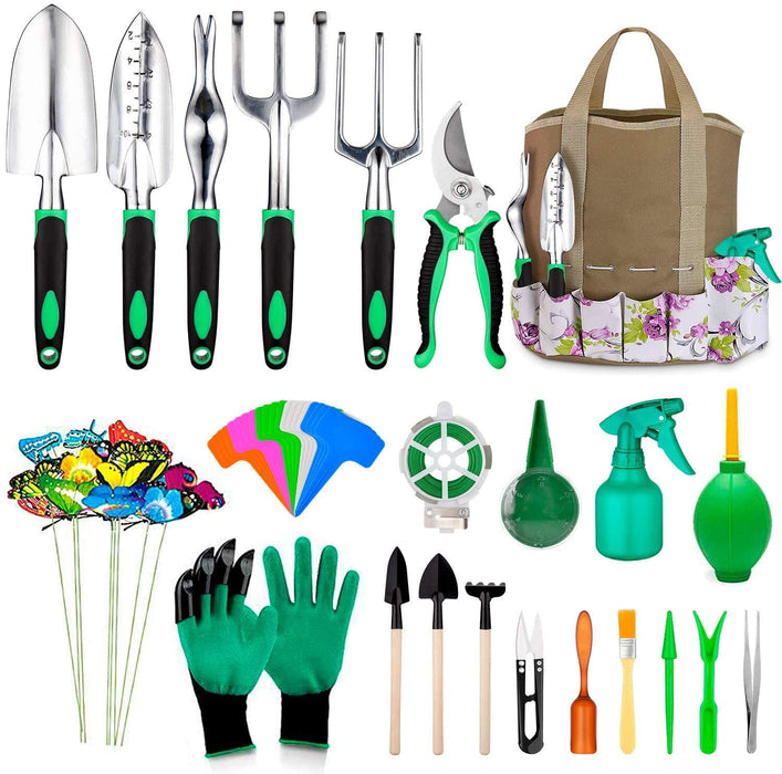 Gartenwerkzeug Set 82 Pcs Extra Saftiges Werkzeugset, Hochleistungs Gartengeräte aus Aluminium mit Gummierten Rutschfesten Griffwerkzeugen