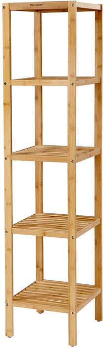 5-stöckiges Badezimmerregal aus Bambus, Standregal, Küchenregal, 33 x 33 x 146 cm, schmal für enge Räume, Wohnzimmer, Schlafzimmer