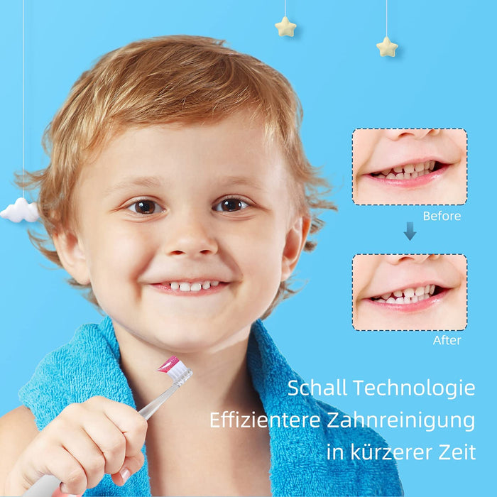 Elektrische Zahnbürste Kinder 6 Monaten bis 4 Jahren, Schallzahnbürste mit LED Licht Aufsteckbürste Smart Timer Wasserdicht IPX7,SG513 (Blue)