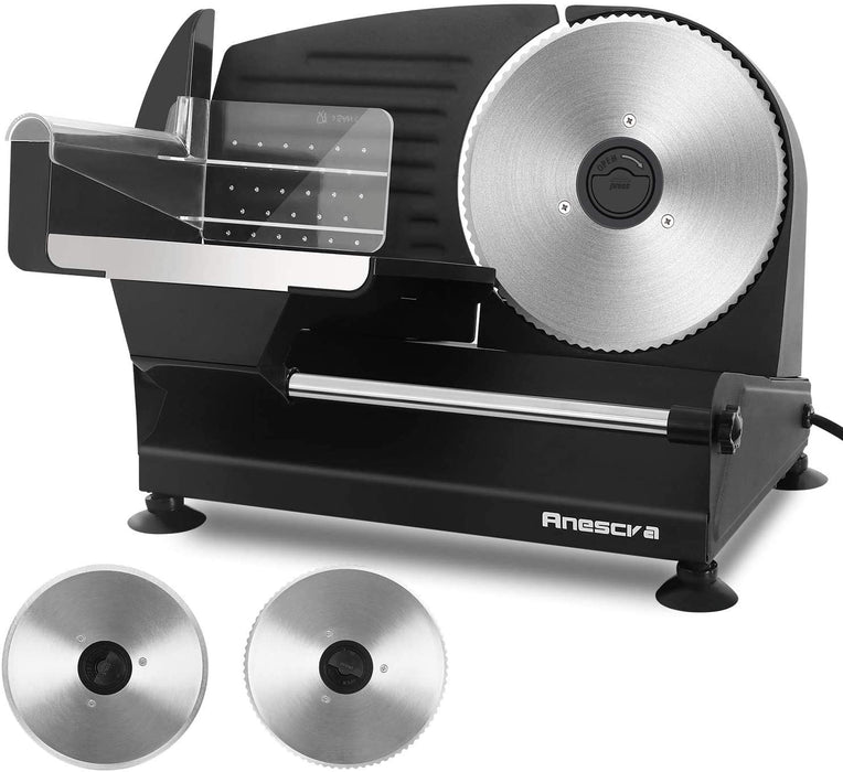 Brotschneidemaschine Elektrisch 200W, 2 rostfreies Edelstahlmesser, Leicht zu reinigen, Elektrische Allesschneider mit 0-15 mm einstellbarer Dicke