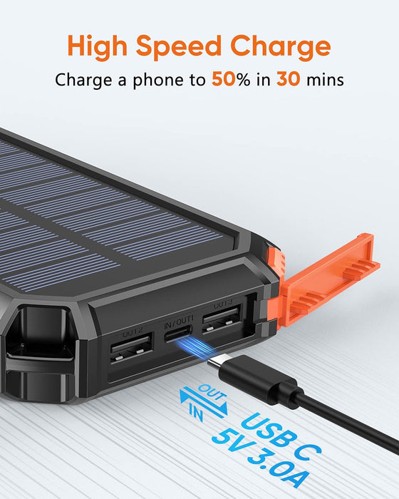 Wireless Solar Powerbank 26800mAh Wasserdichtes Solar Ladegerät USB C Externer Akku mit 4 Outputs, Power Bank für Smartphones, Tablets und mehr