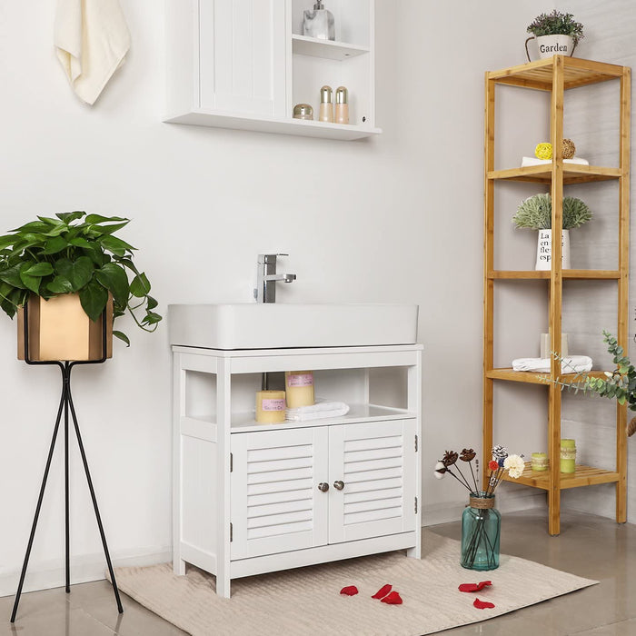 Waschbeckenunterschrank Unterschrank ohne Waschbecken Aufbewahrung viel Stauraum Badschrank mit Lamellentüren 2 Fächer weiß 60 x 60 x 30 cm