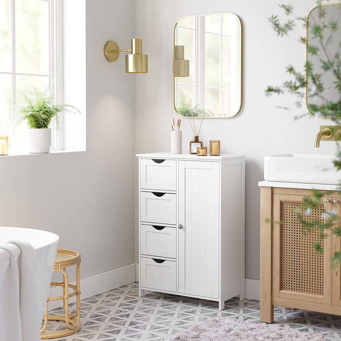 Sideboard Badezimmerschrank, Badschrank aus Holz Beistellschrank Kommode mit 4 Schubladen, Schranktür, verstellbare Regalebene, Wohnzimmer, Küche