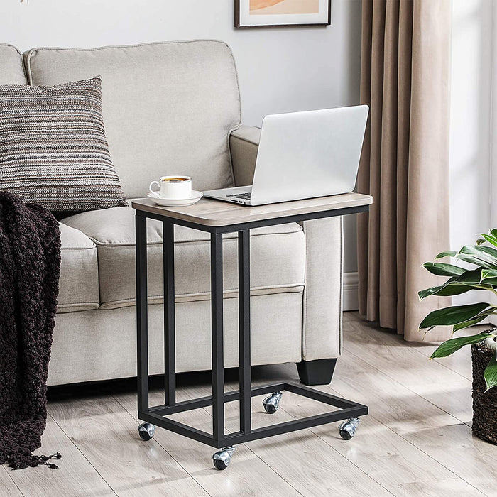 Beistelltisch, Sofatisch mit Rollen, C-Form, mobiler Kaffeetisch, 50 x 35 x 60 cm, Wohnzimmertisch mit Metallgestell, für Kaffee und Laptop