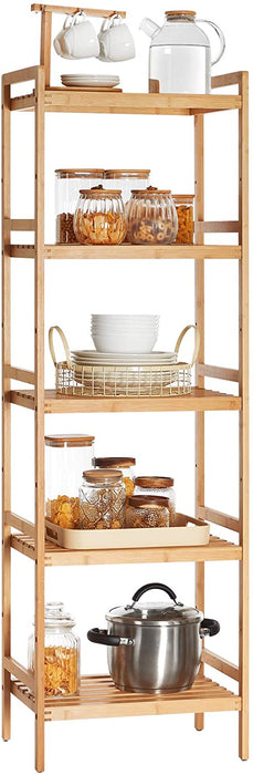 Bambusregal, Küchenregal, Badregal, Bücherregal, Standregal mit 5 Ablagen, 45 x 31,5 x 142 cm, für Bad, Küche, Wohnzimmer, Schlafzimmer, Balkon