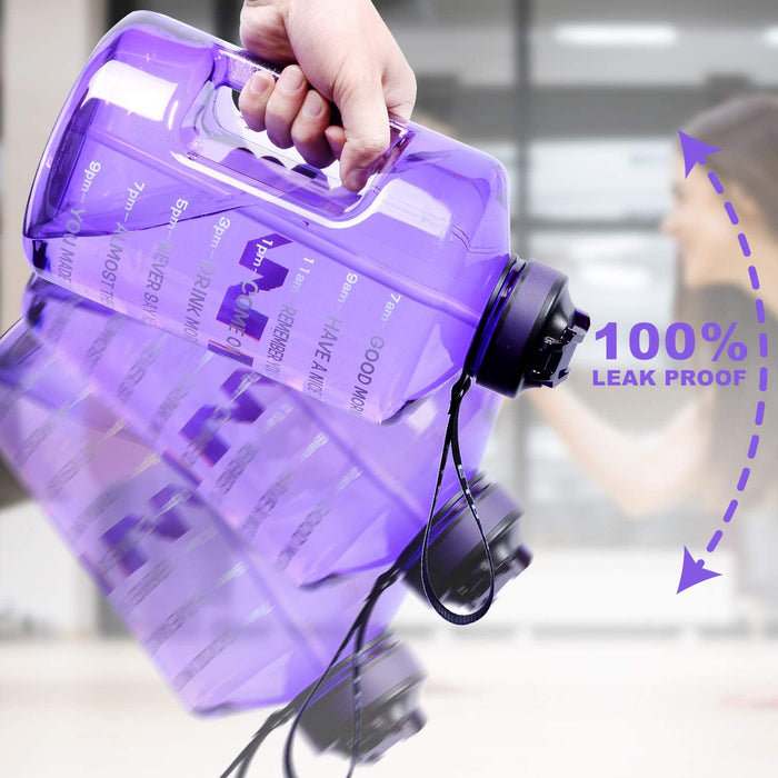 2,2 Liter Trinkflasche Sport mit Zeitangaben und Strohhalme, 2,2L Groß Sportflasche BPA Frei, Auto Wasserbehälter Auslaufsicher Sportflasche (Lila 2,2L)