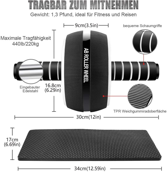 Bauchroller, Bauchtrainer ab Roller, Bauchmuskeltrainer ab Wheel Set, mit Fitnessband, Springseil, Hochschieben Griffe, Abbildung 8 Fitnessbänder