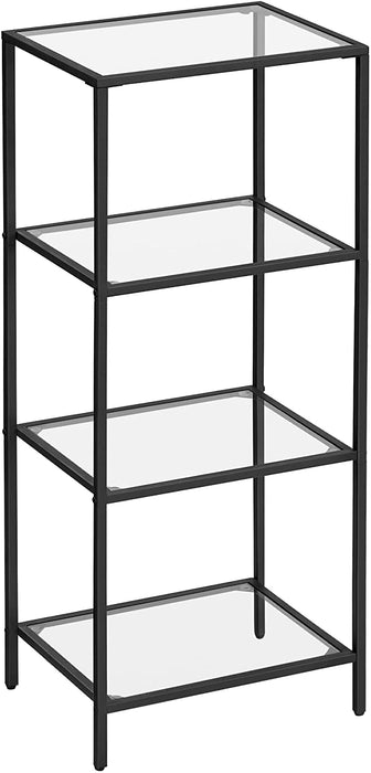 Badezimmerregal, Küchenregal, Standregal, Flurregal, Pflanzenregal mit 4 Ablagen aus Hartglas, einfacher Aufbau, Wohnzimmer, Schlafzimmer, Büro