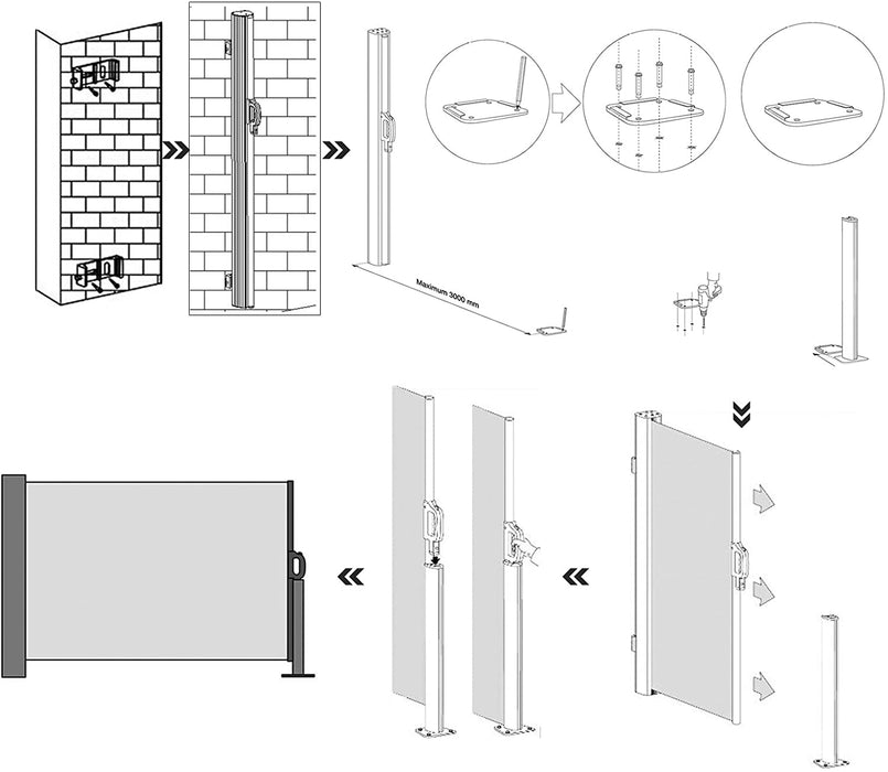Seitenmarkise, ausziehbar, 180 x 350 cm, Sichtschutz, Sonnenschutz, Blickdicht, Seitenrollo, für Balkon, Terrasse, Garten, beige