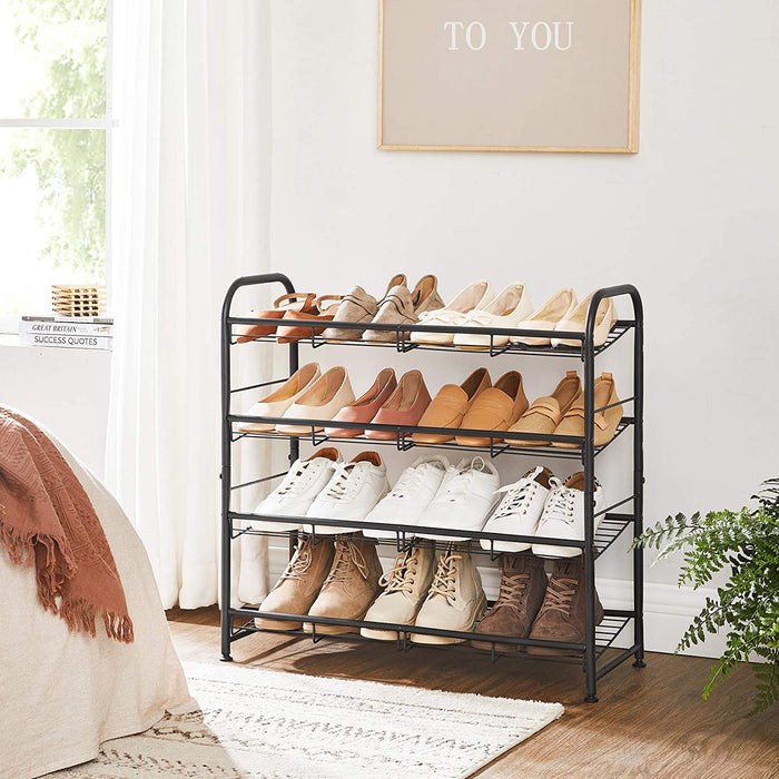 Schuhregal mit 4 Ablagen, stapelbarer Schuh-Organizer, für bis zu 16 Paar Schuhe, aus Stahl, 68,5 x 27,5 x 65 cm, für High Heels, Turnschuhe