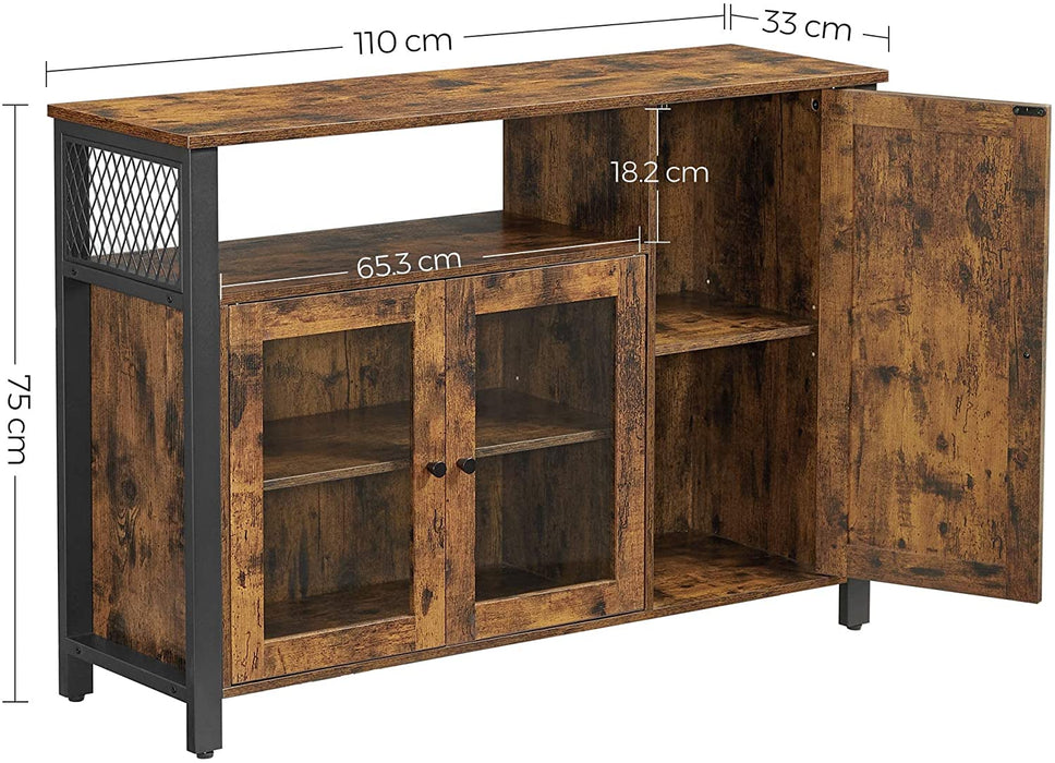 Sideboard, Küchenschrank, Aufbewahrungsschrank, mit 3 Türen, für Wohnzimmer, Küche, Esszimmer, 110 x 33 x 75 cm, Industriestil, vintagebraun-schwarz