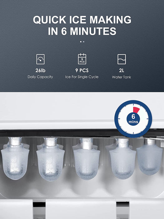 Eiswürfelmaschine, 12KG Eiswürfelbereiter, 2 Eiswürfel Größen, Edelstahl Eiswürfelmaschinen, 6 Minuten Produktionszeit Ice Maker, BPA-frei