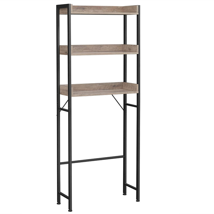 Toilettenregal, Badezimmerregal, Waschmaschinenregal, Badregal mit 3 offenen Ablagen, platzsparend, einfache Montage, Industrie-Design, Greige-schwarz