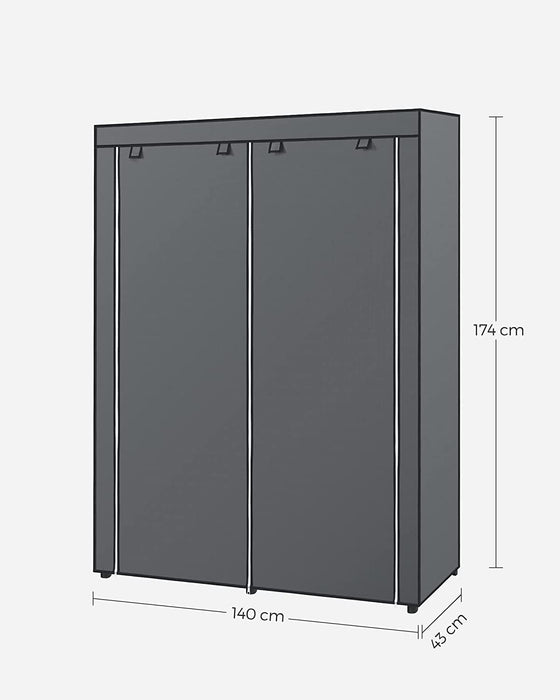 Kleiderschrank, Stoffschrank, Garderobe mit Kleiderstangen, Aufbewahrung für Kleidung, Kleiderständer, faltbar, Ankleidezimmer, Schlafzimmer, grau