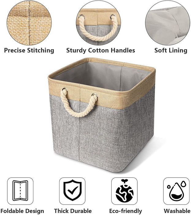 4 Stück Stoff Aufbewahrungsbox Faltbare Aufbewahrungskiste,Canvas Stoffkorb Aufbewahrungskorb 30*30*30CM für Kallax-Regale, Faltbox Stabil Beige/Grau
