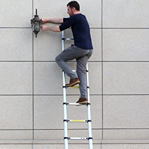 3,2M Teleskopleiter, Rutschfester Klappleiter Stehleiter Mehrzweckleiter aus hochwertiges Aluminium, 150 kg/330 Pfund Belastbarkeit, Schwarz