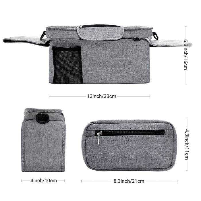 Kinderwagen Organizer Universal mit Isolierten Getränkehalter/Becherhalter, Momcozy Buggy Kinderwagentasche Baby Zubehör mit Reißverschlusstasche