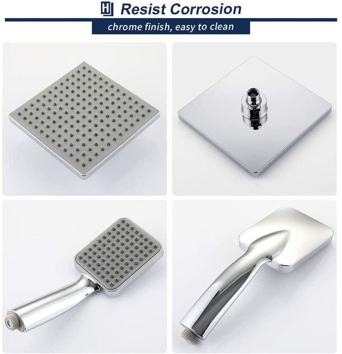 Duschsystem mit Thermostat Regendusche eckig Duscharmatur Duschset Dusche inkl. Handbrause, Regenbrause, Duschstange chrom