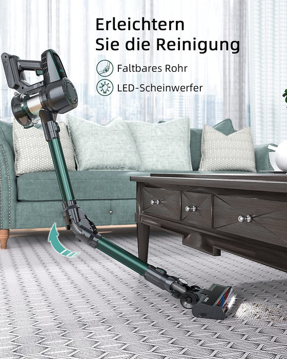 Elite2 Akku Staubsauger, 4-in-1-Staubsauger beutellos kabellos mit Display LED-Leuchten beleuchten den Boden 25.000 Pa Saugleistung Faltbarer
