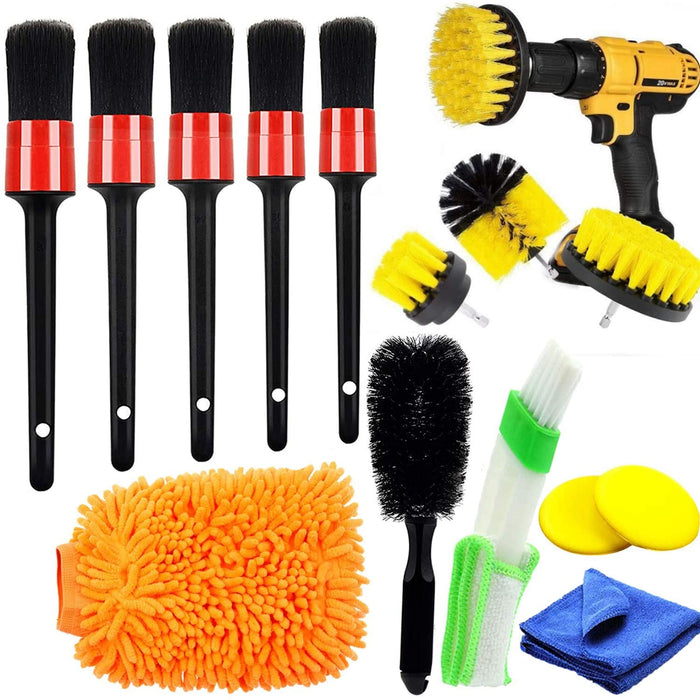 Auto Reinigung Pinsel Set, 14 Pcs Auto Detail Reinigungsbürsten Set Detailing Autobürste für die Detailreinigung des on Autos Innenraums, Außen, Motor